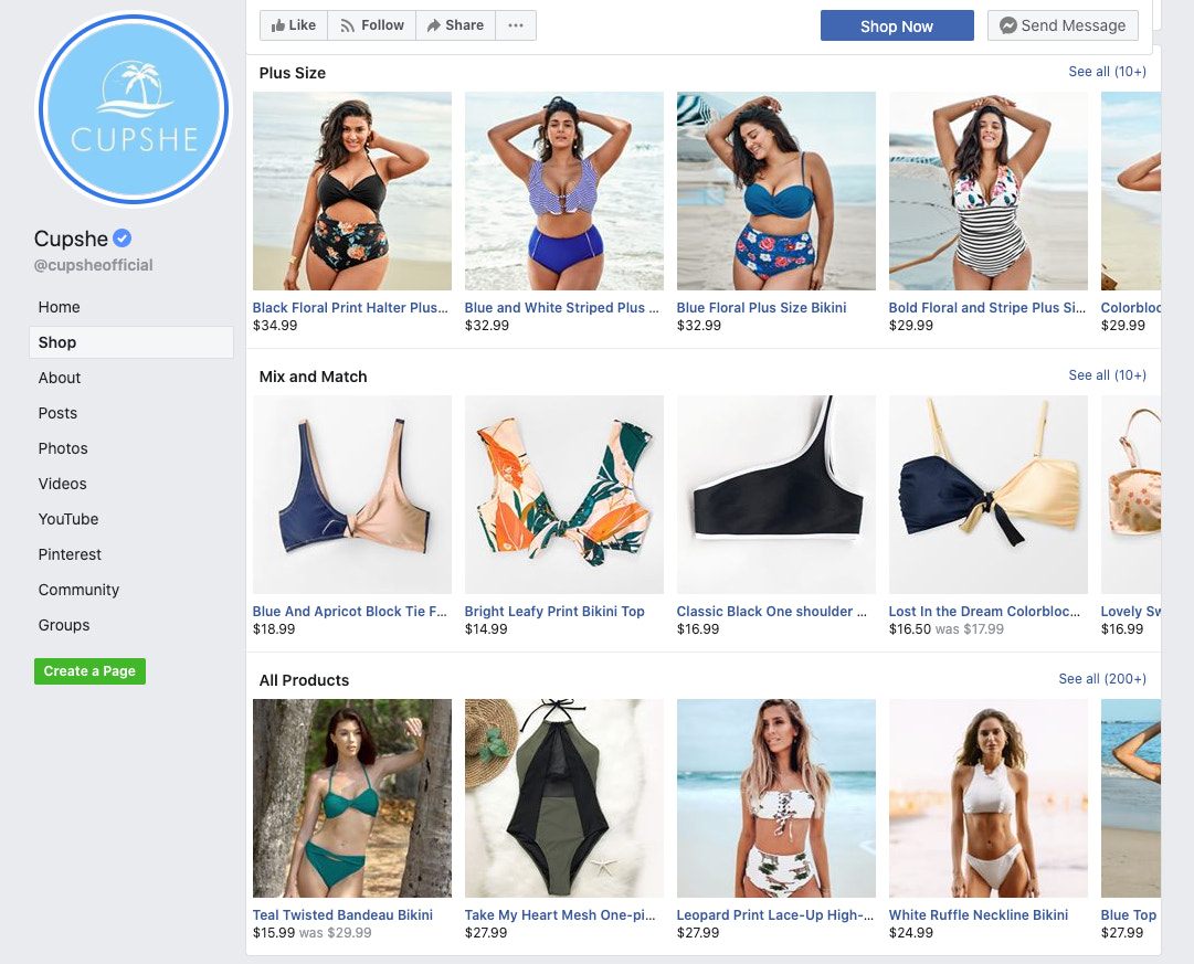 Facebook shop example