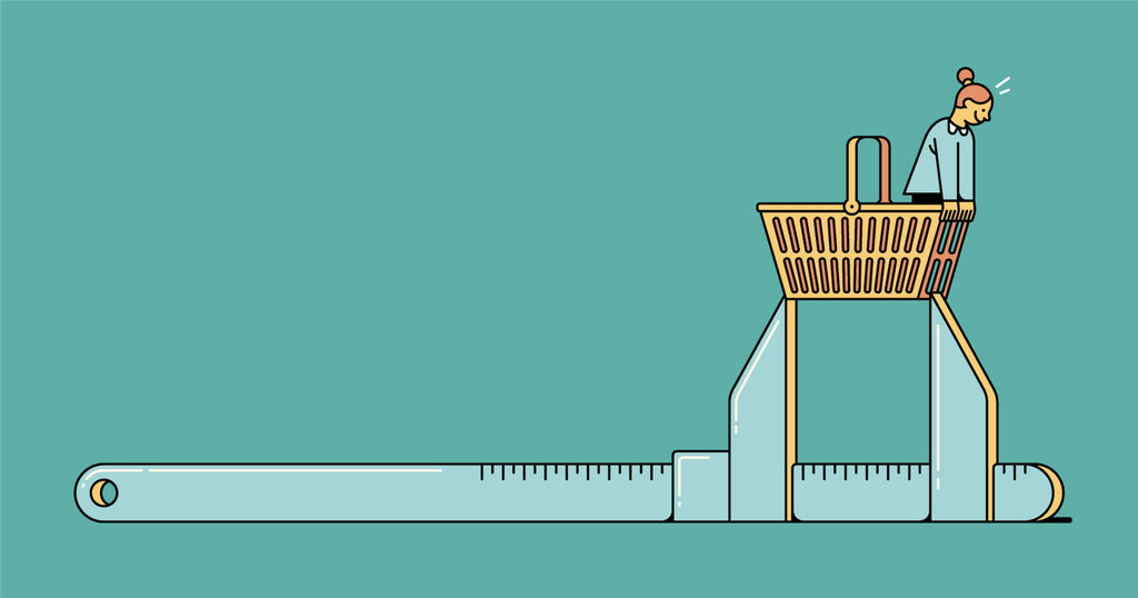 Illustration of a tool measuring a shopping cart, showing how key performance indicators help you size up and analyze business growth
