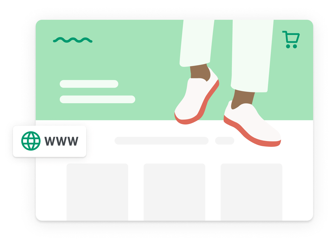 Illustrazione che mostra la creazione di un negozio online con l ' immagone paio di sneakers bianche