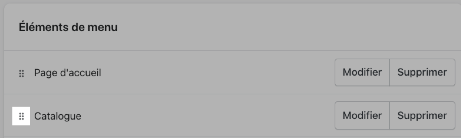米enu items section with handle icon highlighted