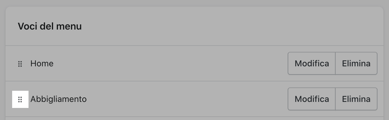 菜单项部分的句柄图标突出显示