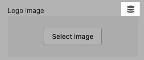 Vista de pantalla de selección de imagen para el logopo dentro de la configuración del tema, con el botón de conexión de fuente dinámica restalado。