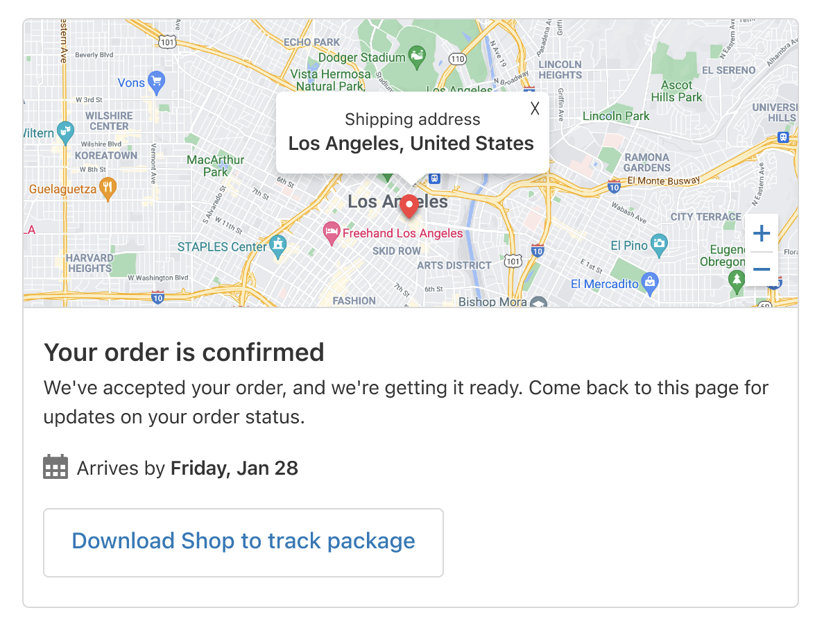 An example image of how delivery dates are displayed on the order status page
