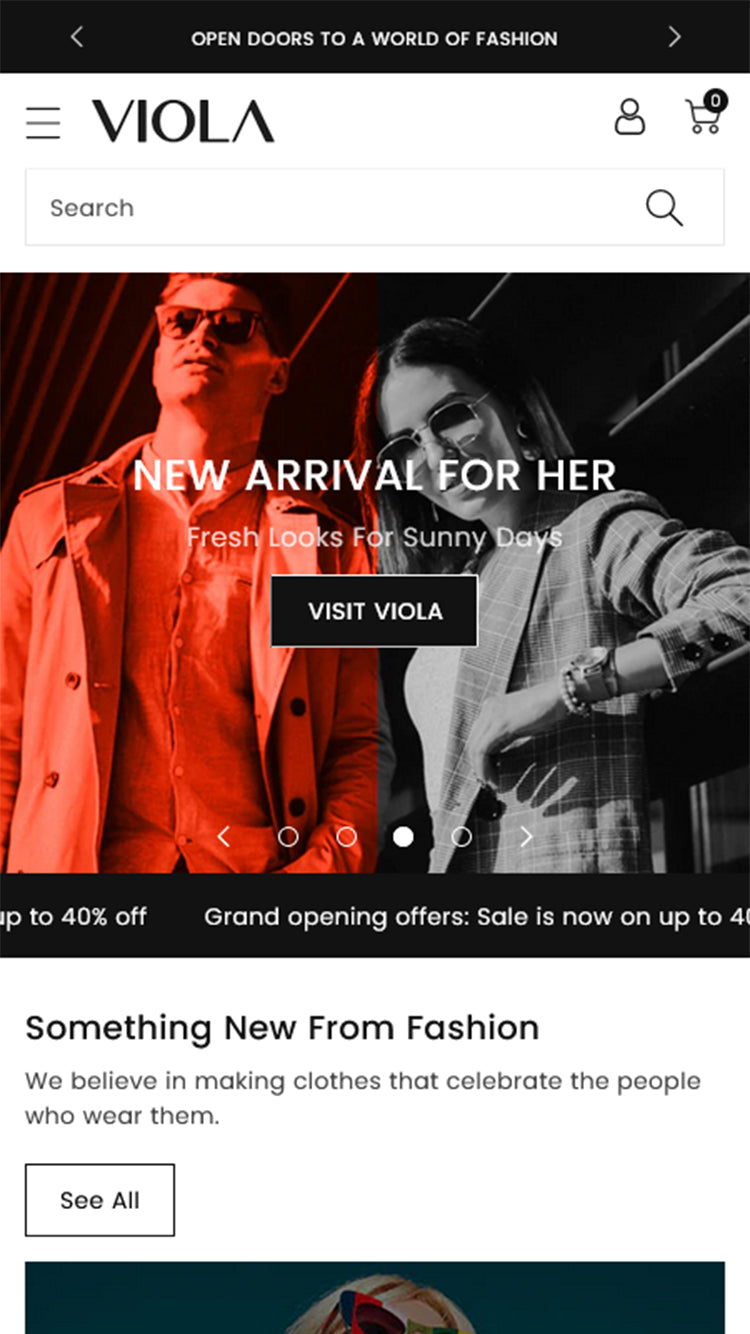 Aperçu de la version mobile du thème Viola dans le style « Default »