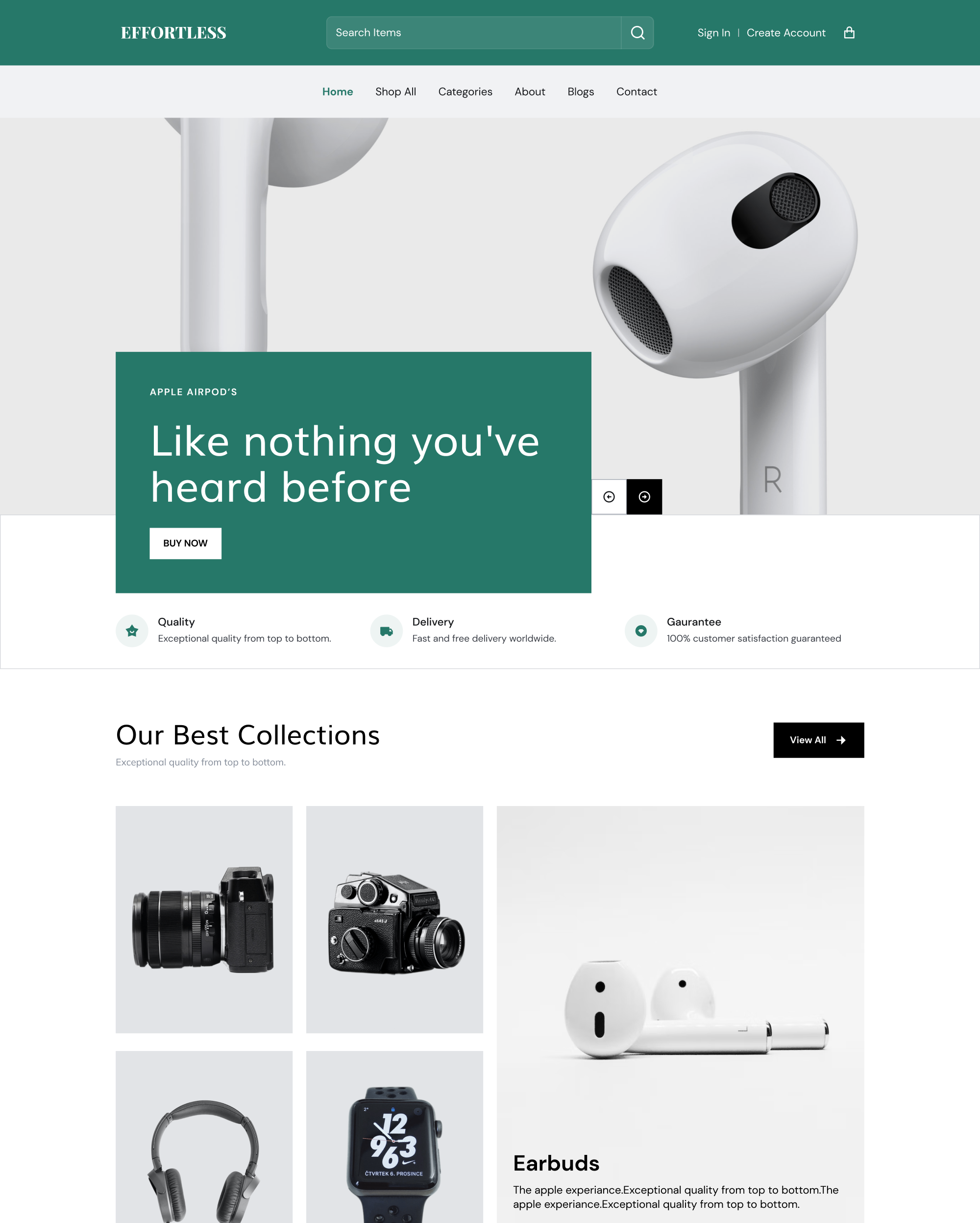 Aperçu de la version pour ordinateur du thème Effortless dans le style « Sound »