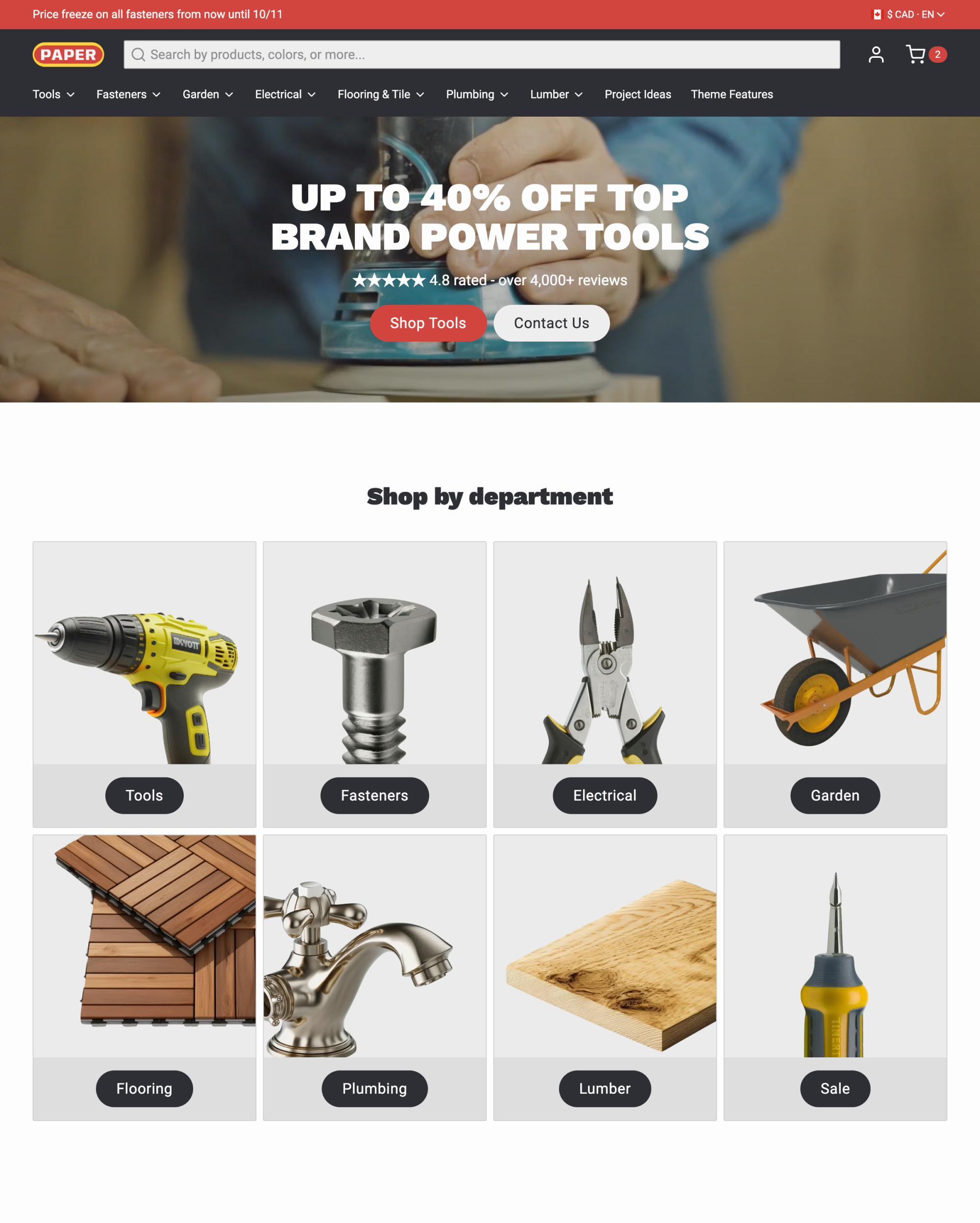 Aperçu de la version pour ordinateur du thème Paper dans le style « Parts »