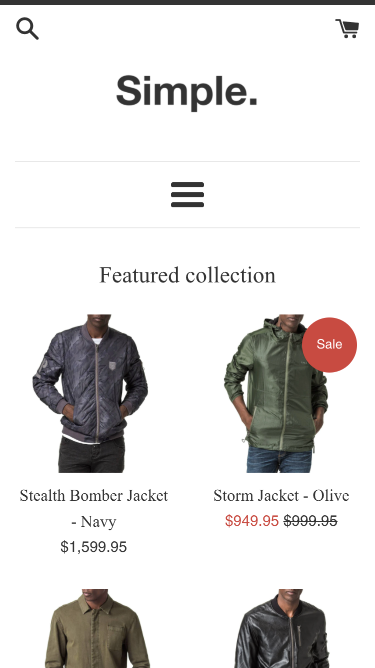 Vista previa de la versión móvil de Simple en el stilo 