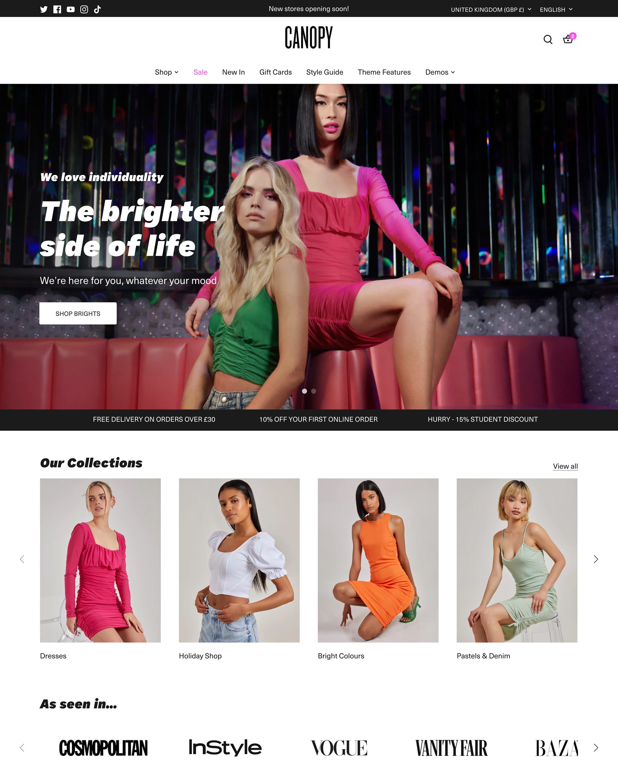 Forhåndsvisning på computer for Canopy med stilen “Glow”