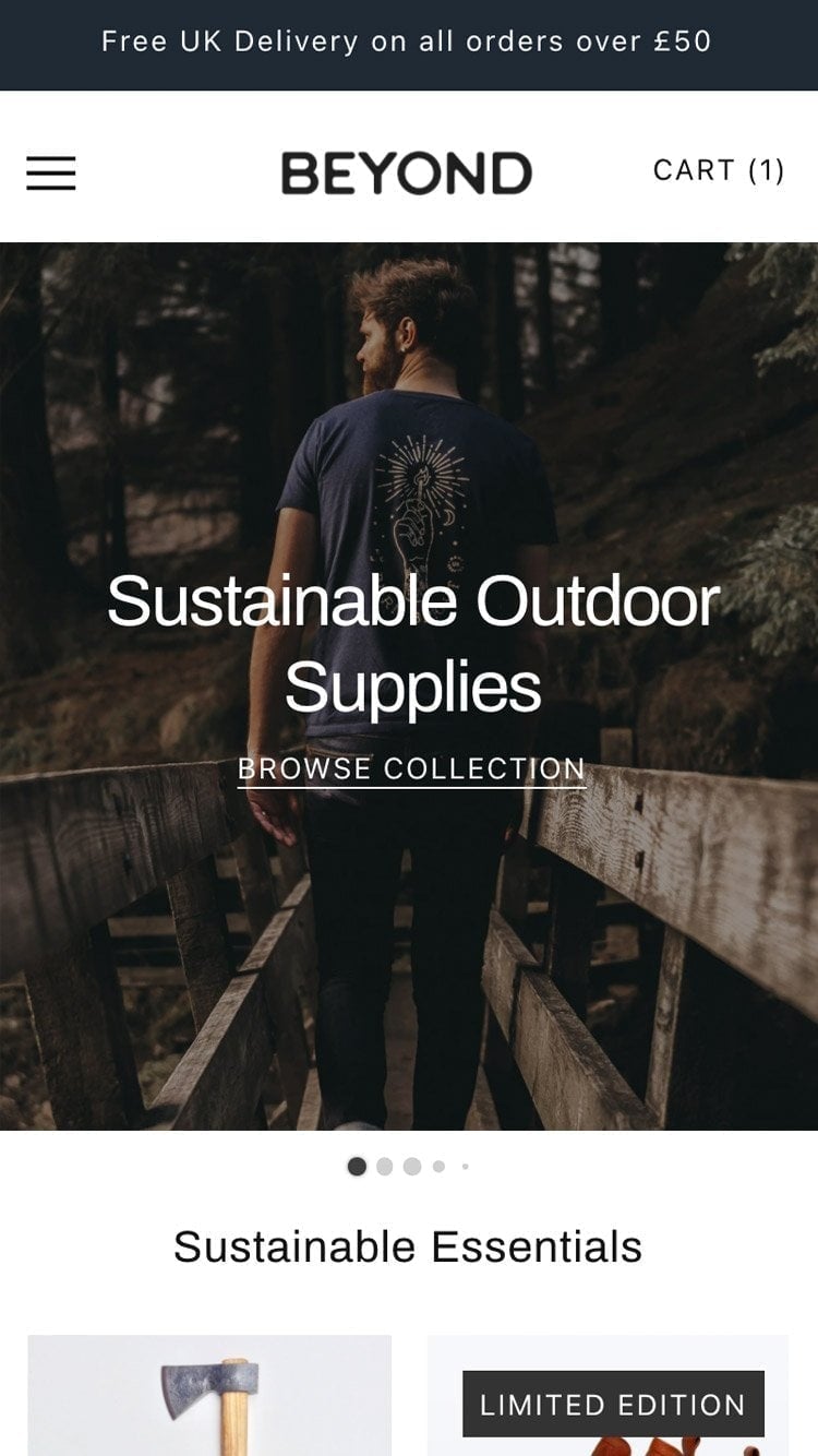 預覽行動版「Beyond」樣式的Essentials佈景主題