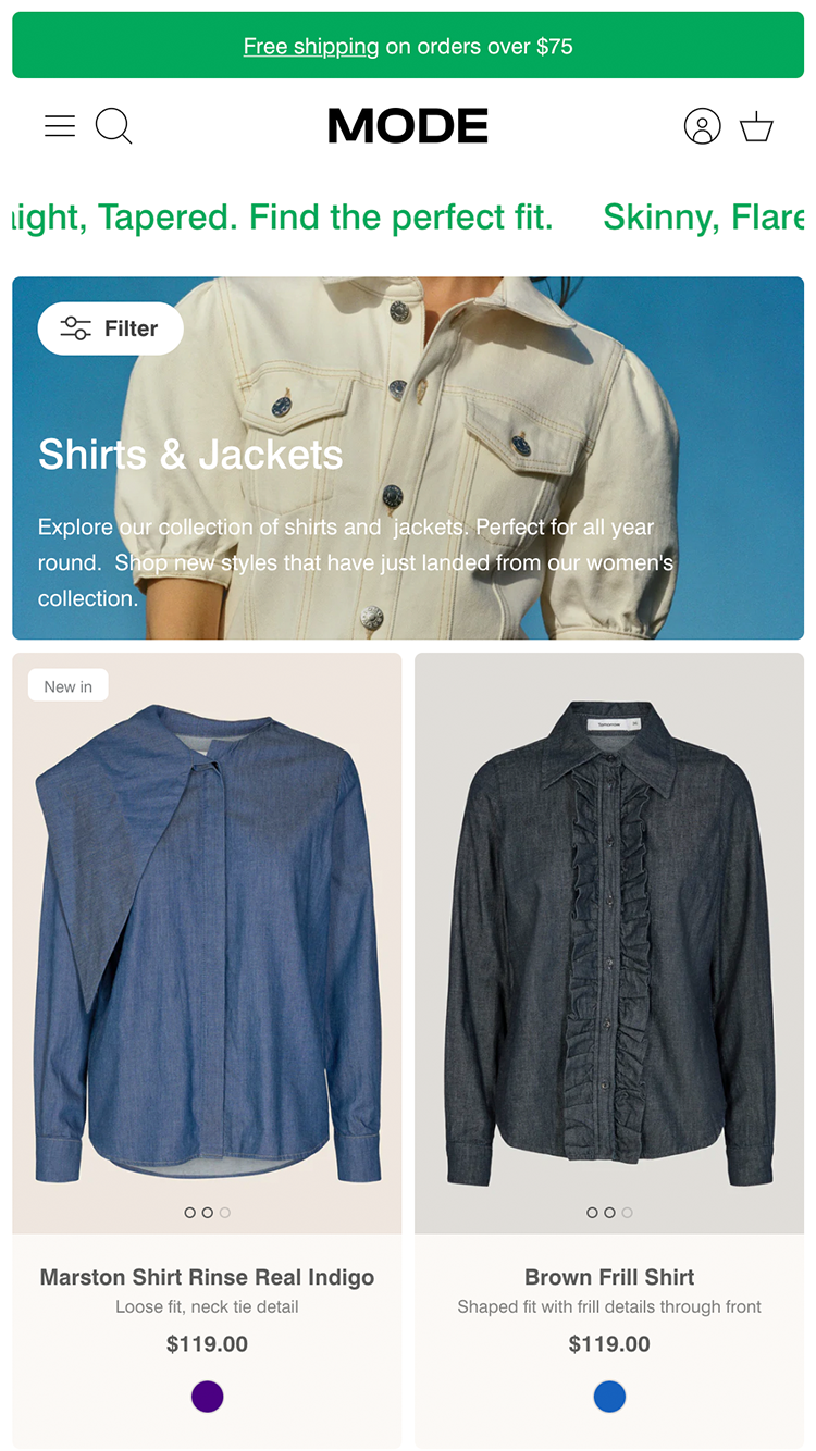 Aperçu de la version mobile du thème Mode dans le style « Solar »