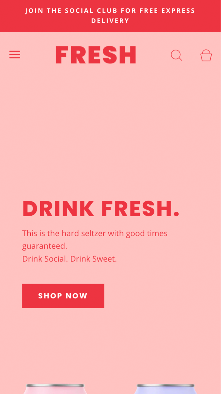 Forhåndsvisning på mobil for Fresh med stilen “Sweet”